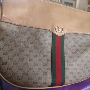 Gucci Tan and Brown Monogram Shoulder Bag